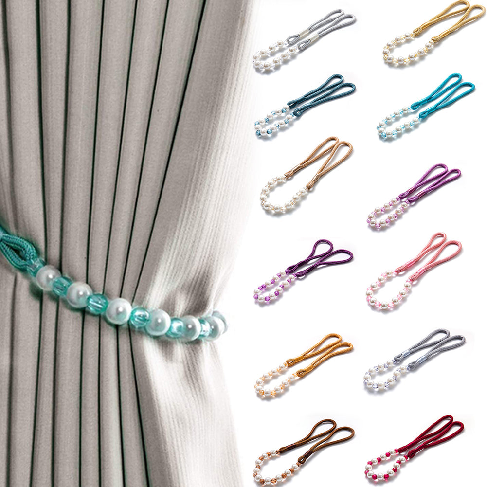Visland 2 Pack Acrylic Pearl Curtain Tie Backs Curtain Hooks, Elegant Beads Curtain Rope Straps, Decorative Holdbacks Curtain Holders, 29in Light Purple