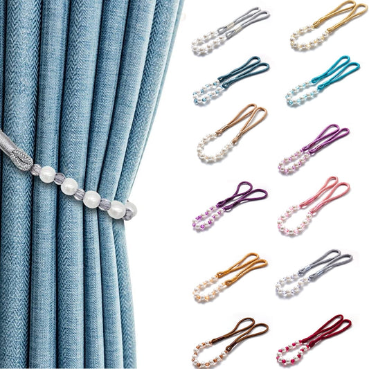 Visland 2 Pack Acrylic Pearl Curtain Tie Backs Curtain Hooks, Elegant Beads Curtain Rope Straps, Decorative Holdbacks Curtain Holders, 29in Pink