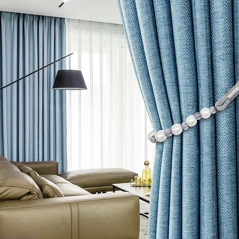 Visland 2 Pack Acrylic Pearl Curtain Tie Backs Curtain Hooks, Elegant Beads Curtain Rope Straps, Decorative Holdbacks Curtain Holders, 29in Pink
