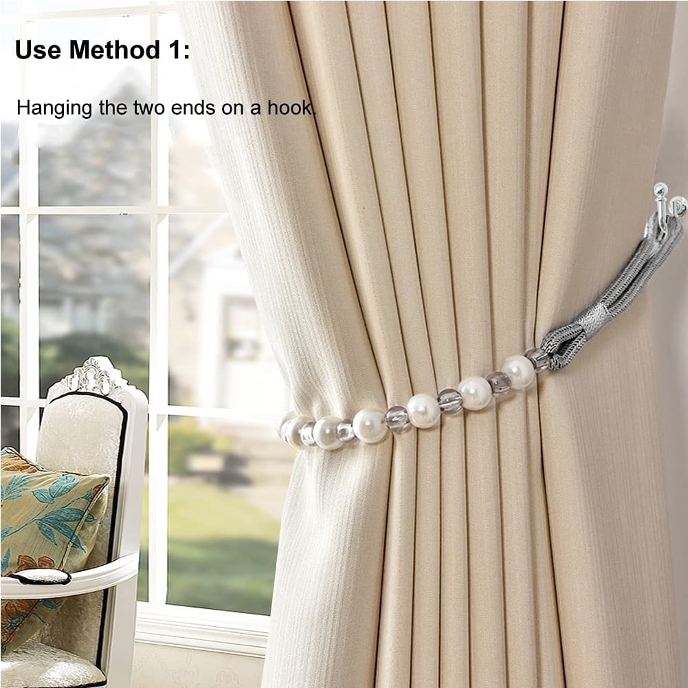 Visland 2 Pack Acrylic Pearl Curtain Tie Backs Curtain Hooks, Elegant Beads Curtain Rope Straps, Decorative Holdbacks Curtain Holders, 29in Red