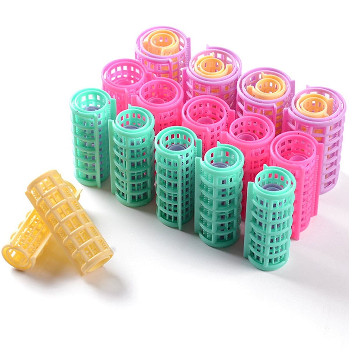 CIYAPED 30 Pieces Plastic Hair Rollers Curlers Snap Rollers Self Grip Rollers Hairdressing Curlers No Heat Hair Curlers for DIY Hairdressing Hair Salon Hair Barber Yellow/Green/Red/Purple