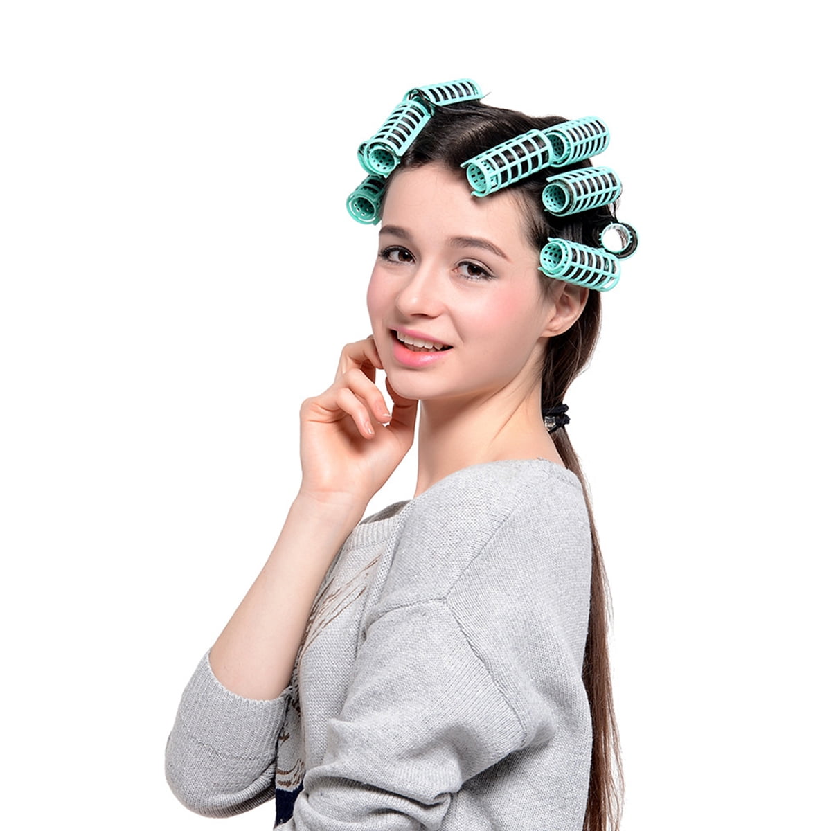 CIYAPED 30 Pieces Plastic Hair Rollers Curlers Snap Rollers Self Grip Rollers Hairdressing Curlers No Heat Hair Curlers for DIY Hairdressing Hair Salon Hair Barber Yellow/Green/Red/Purple