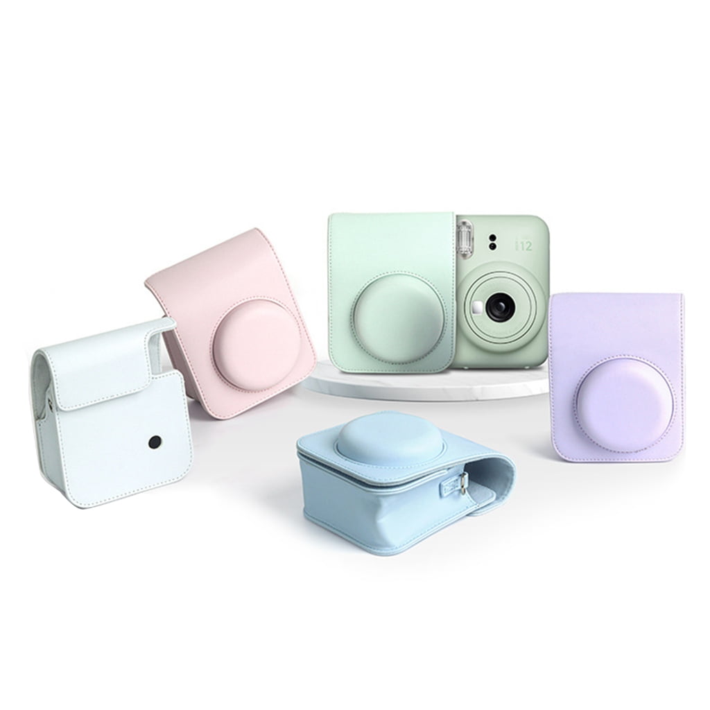 For Instax Mini 12 Camera Case PU Leather Soft Silicone Cover Bag for Fujifilm Polaroid Film Camera Bag w/Shoulder Strap Hydrangea blue