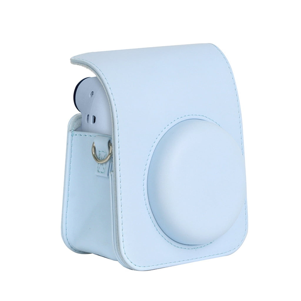For Instax Mini 12 Camera Case PU Leather Soft Silicone Cover Bag for Fujifilm Polaroid Film Camera Bag w/Shoulder Strap Hydrangea blue
