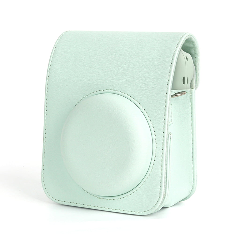 For Instax Mini 12 Camera Case PU Leather Soft Silicone Cover Bag for Fujifilm Polaroid Film Camera Bag w/Shoulder Strap Hydrangea blue