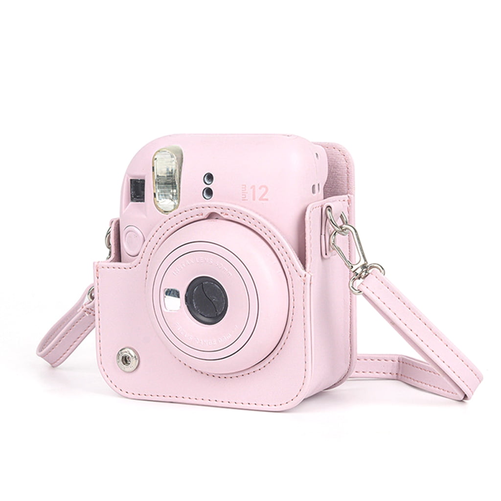 For Instax Mini 12 Camera Case PU Leather Soft Silicone Cover Bag for Fujifilm Polaroid Film Camera Bag w/Shoulder Strap Iris purple