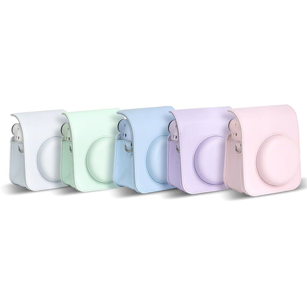 For Instax Mini 12 Camera Case PU Leather Soft Silicone Cover Bag for Fujifilm Polaroid Film Camera Bag w/Shoulder Strap Jasmine white