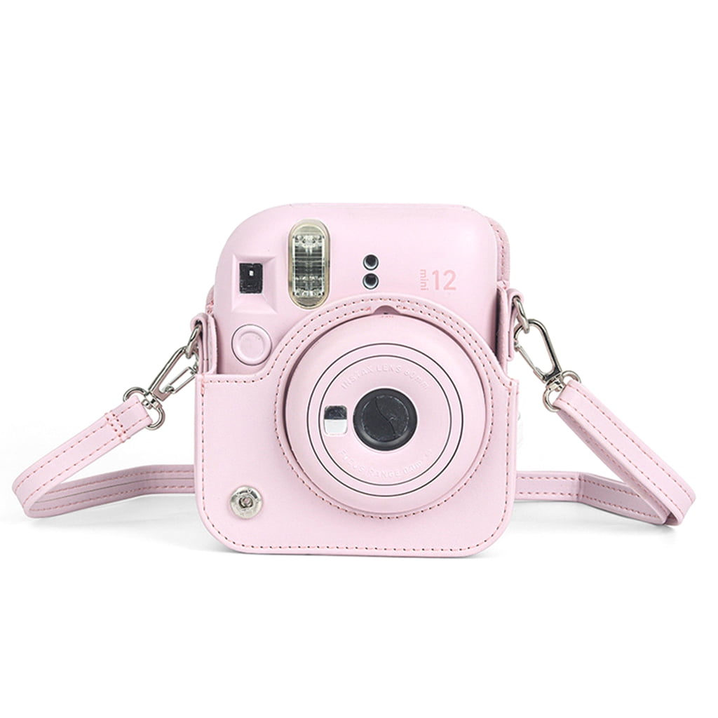 For Instax Mini 12 Camera Case PU Leather Soft Silicone Cover Bag for Fujifilm Polaroid Film Camera Bag w/Shoulder Strap Jasmine white