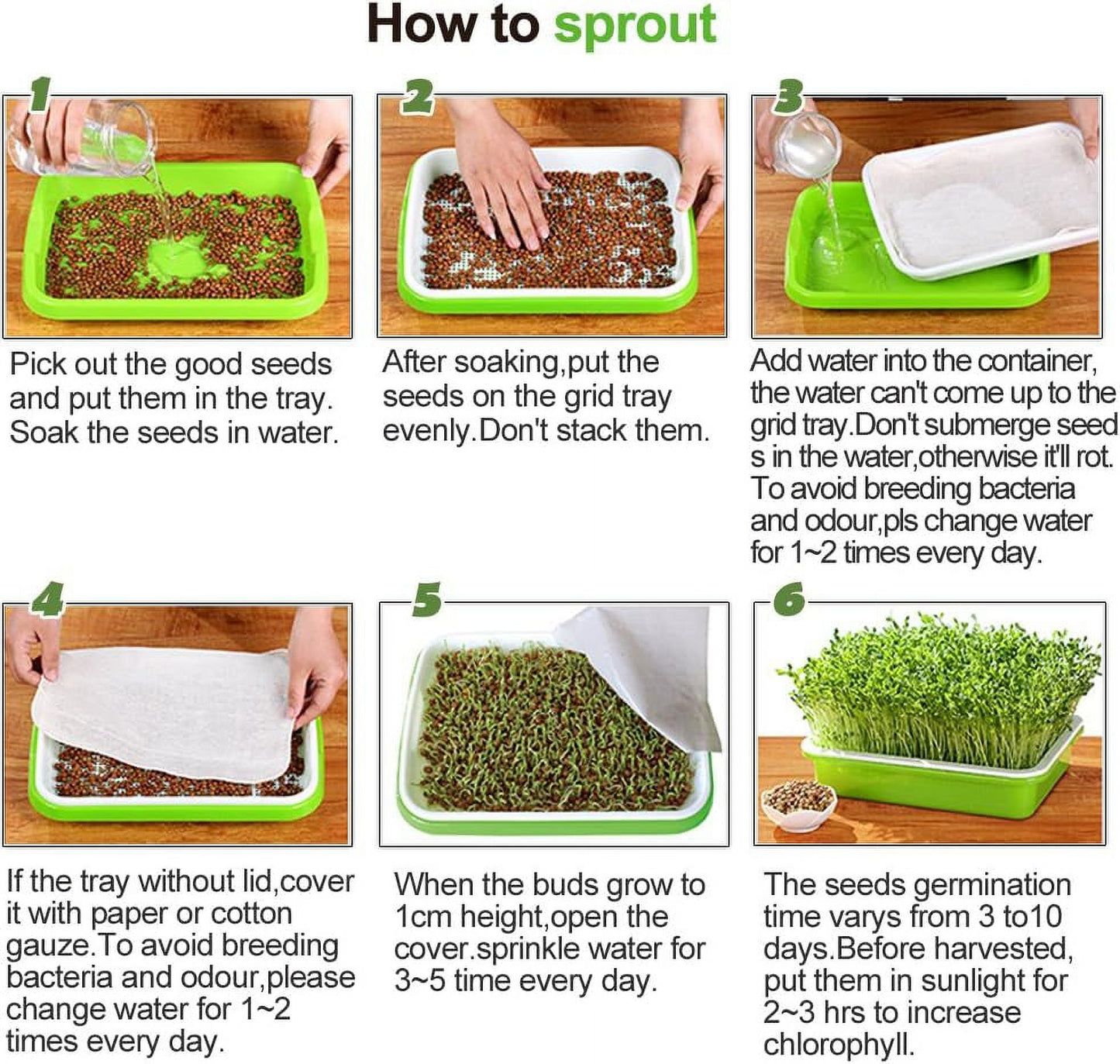 Tutuviw BPA Free Hydroponics Soilless Seeds Sprouter Microgreen Seed Sprouter Trays Seed Germination Double Tier Grow Trays with Lid 5PCS-Seed Sprouter Tray