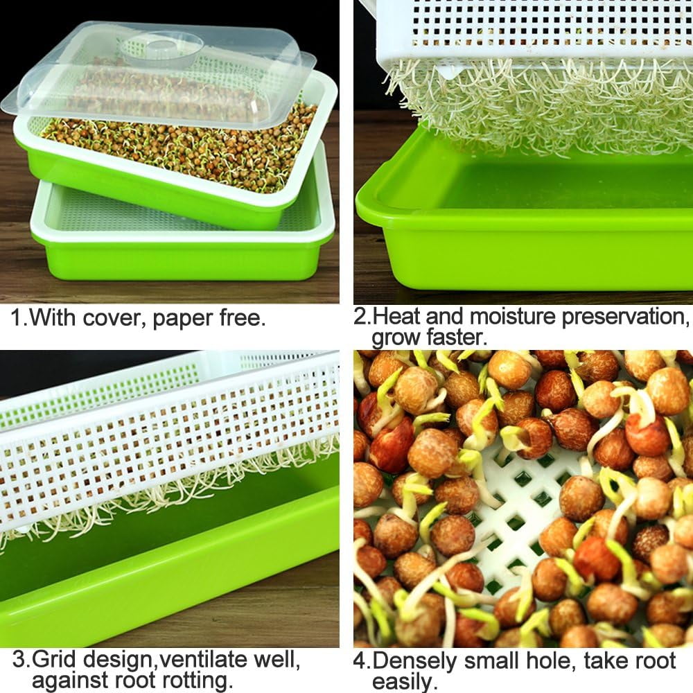 Tutuviw BPA Free Hydroponics Soilless Seeds Sprouter Microgreen Seed Sprouter Trays Seed Germination Double Tier Grow Trays with Lid 5PCS-Seed Sprouter Tray+Lid