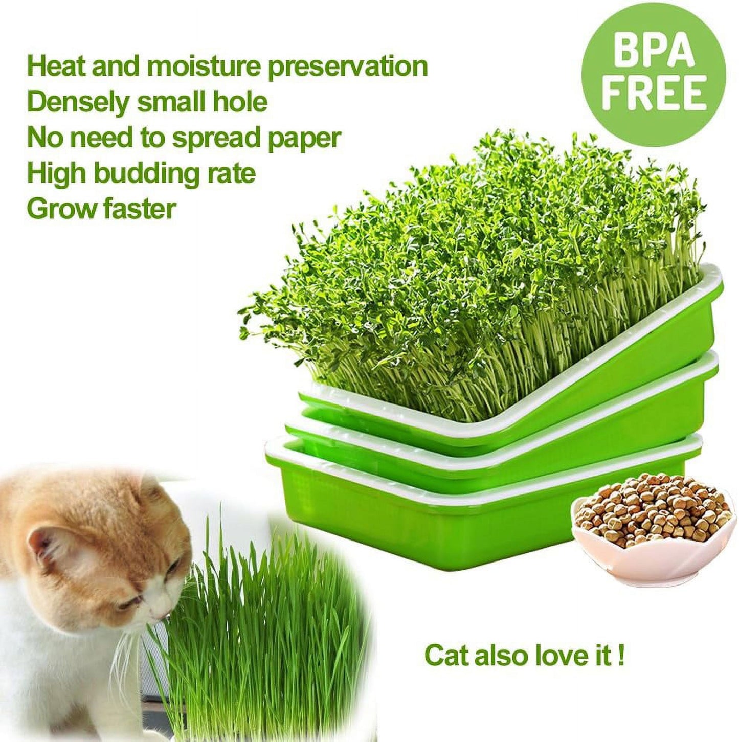 Tutuviw BPA Free Hydroponics Soilless Seeds Sprouter Microgreen Seed Sprouter Trays Seed Germination Double Tier Grow Trays with Lid 5PCS-Seed Sprouter Tray+Lid