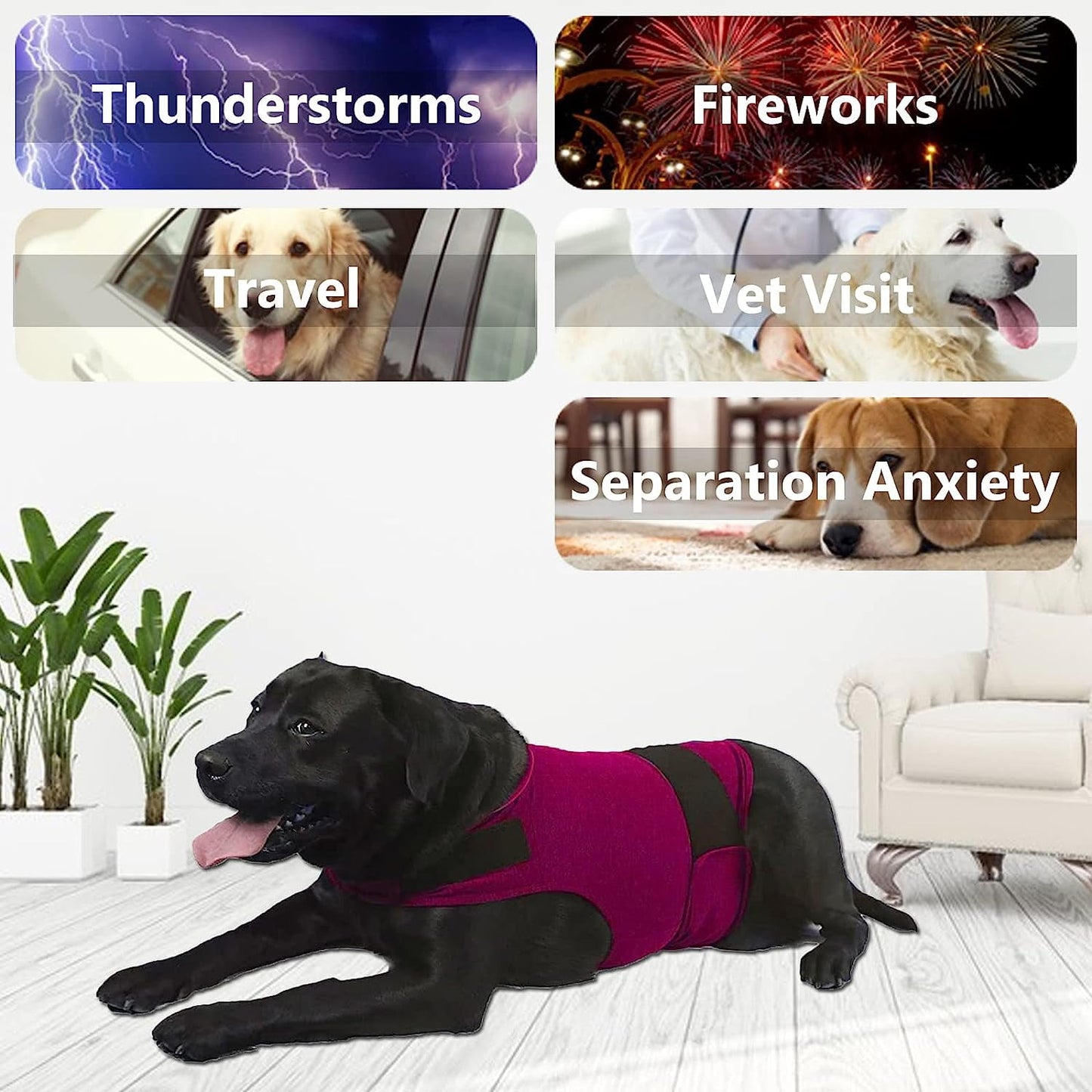 Dog Jacket, Skin-Friendly Dog Calming Vest - Dog Shirt for Thunder, Fireworks and Separation - Keep Pet Calm Without Medicine & Training, Anti Anxiety Vest for Dogs XL Rose Red