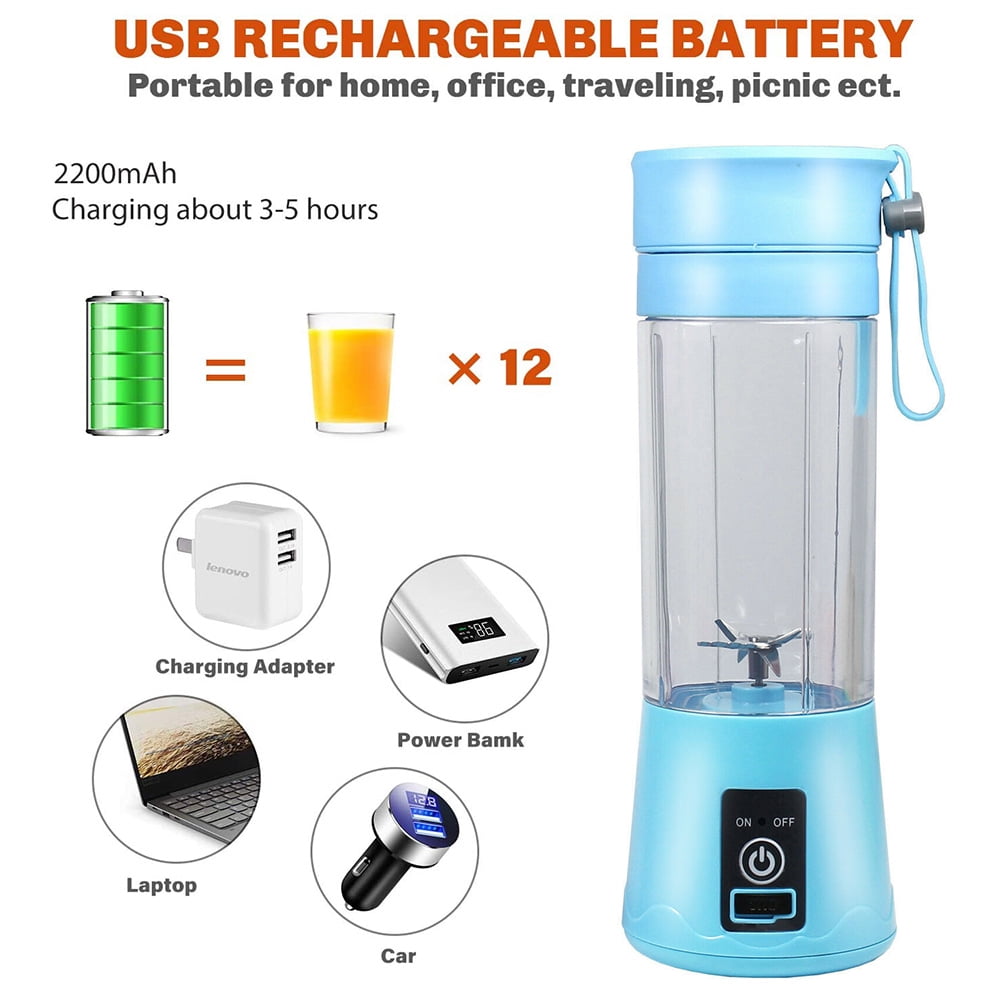 Mini Portable Blender,Smoothies Personal Blender Mini Shakes Juicer Cup USB Rechargeable With 6 blades White