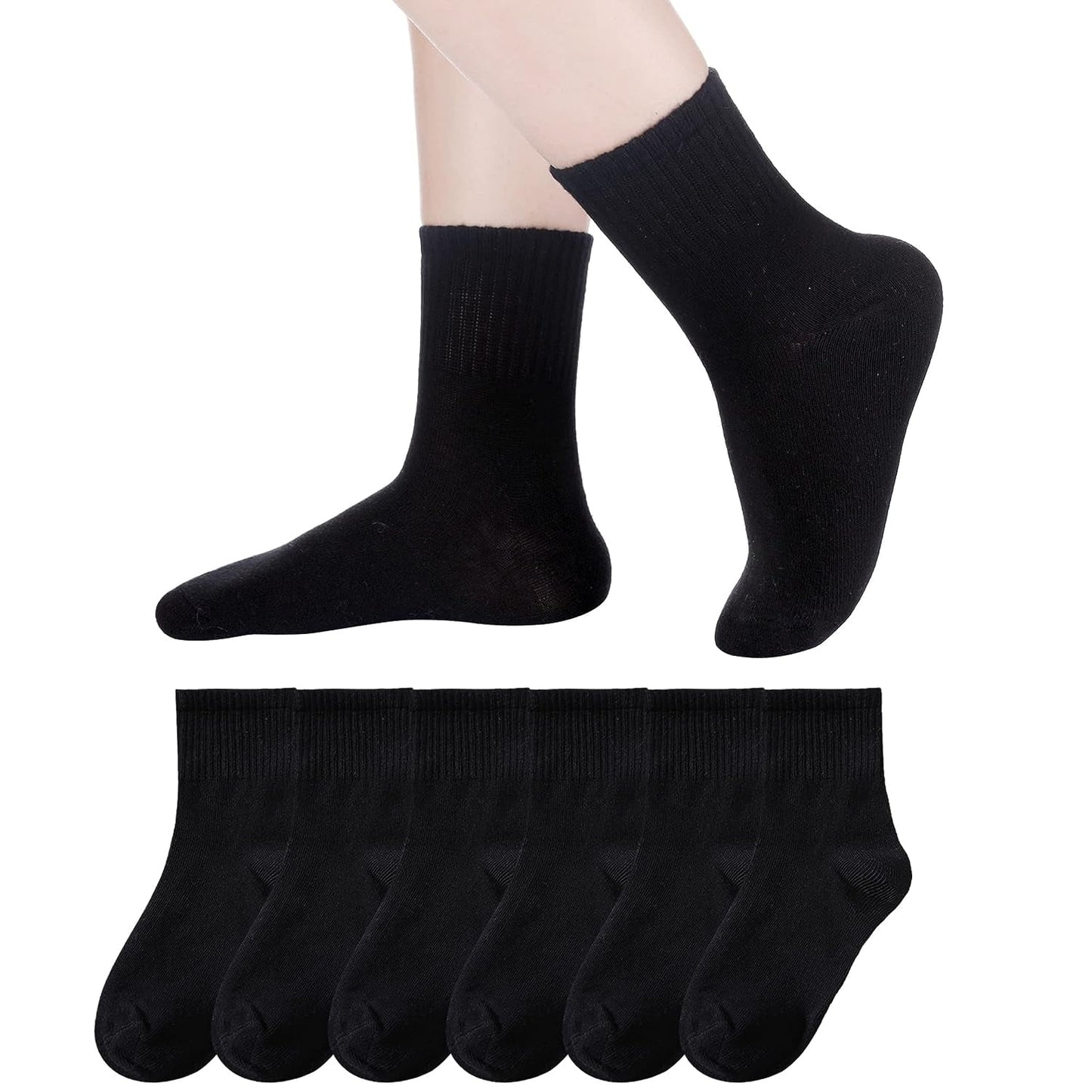 Holzlrgus Kids Athletic Crew Socks Boys Girls Cotton School Uniform Casual Basic Socks 6 Pairs 3-5T Black