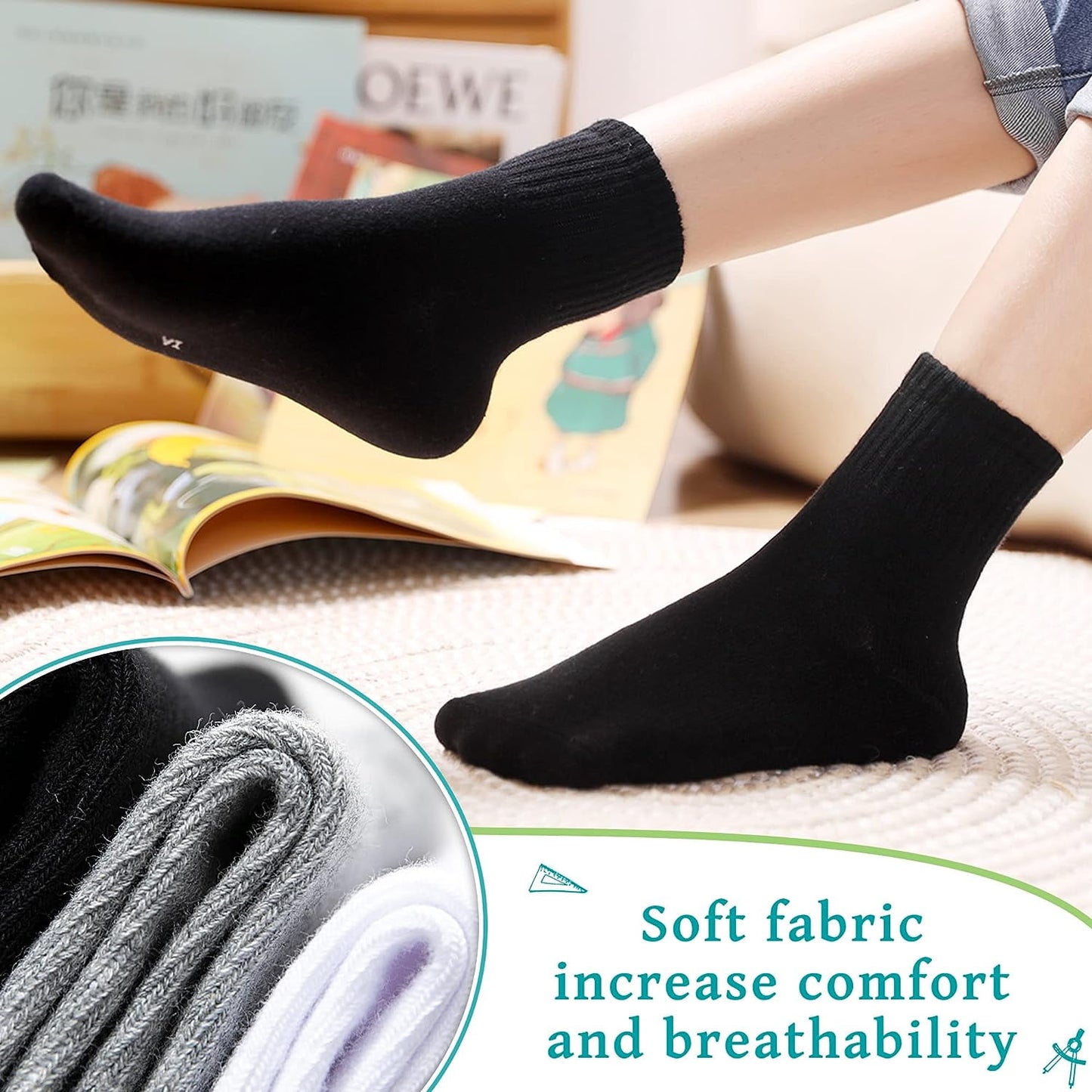 Holzlrgus Kids Athletic Crew Socks Boys Girls Cotton School Uniform Casual Basic Socks 6 Pairs 3-5T Black
