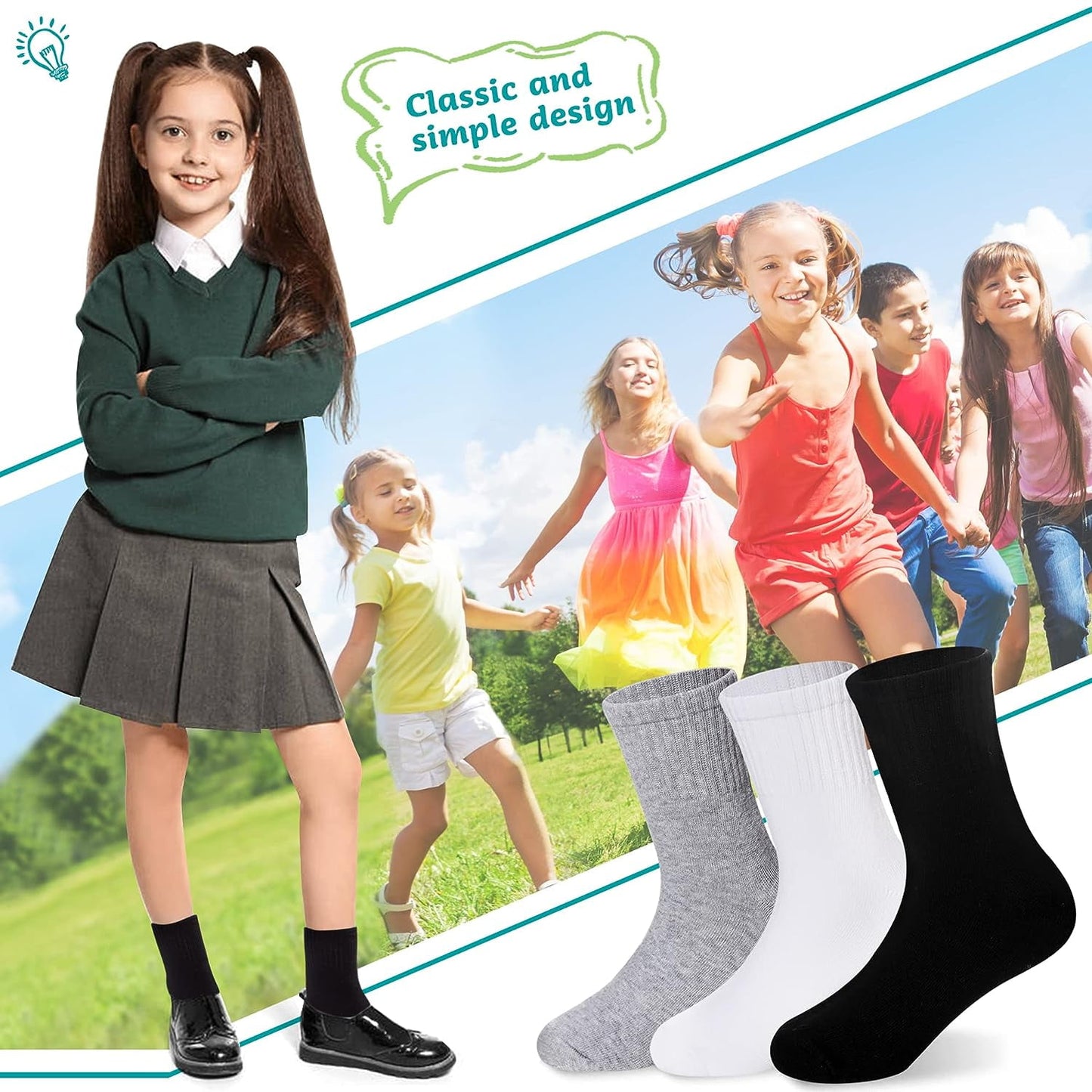 Holzlrgus Kids Athletic Crew Socks Boys Girls Cotton School Uniform Casual Basic Socks 6 Pairs 6 - 8 Years Black