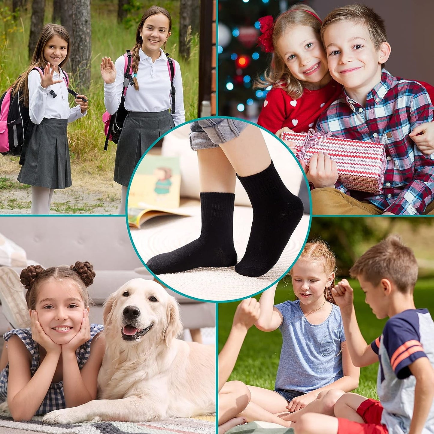 Holzlrgus Kids Athletic Crew Socks Boys Girls Cotton School Uniform Casual Basic Socks 6 Pairs 6 - 8 Years Black