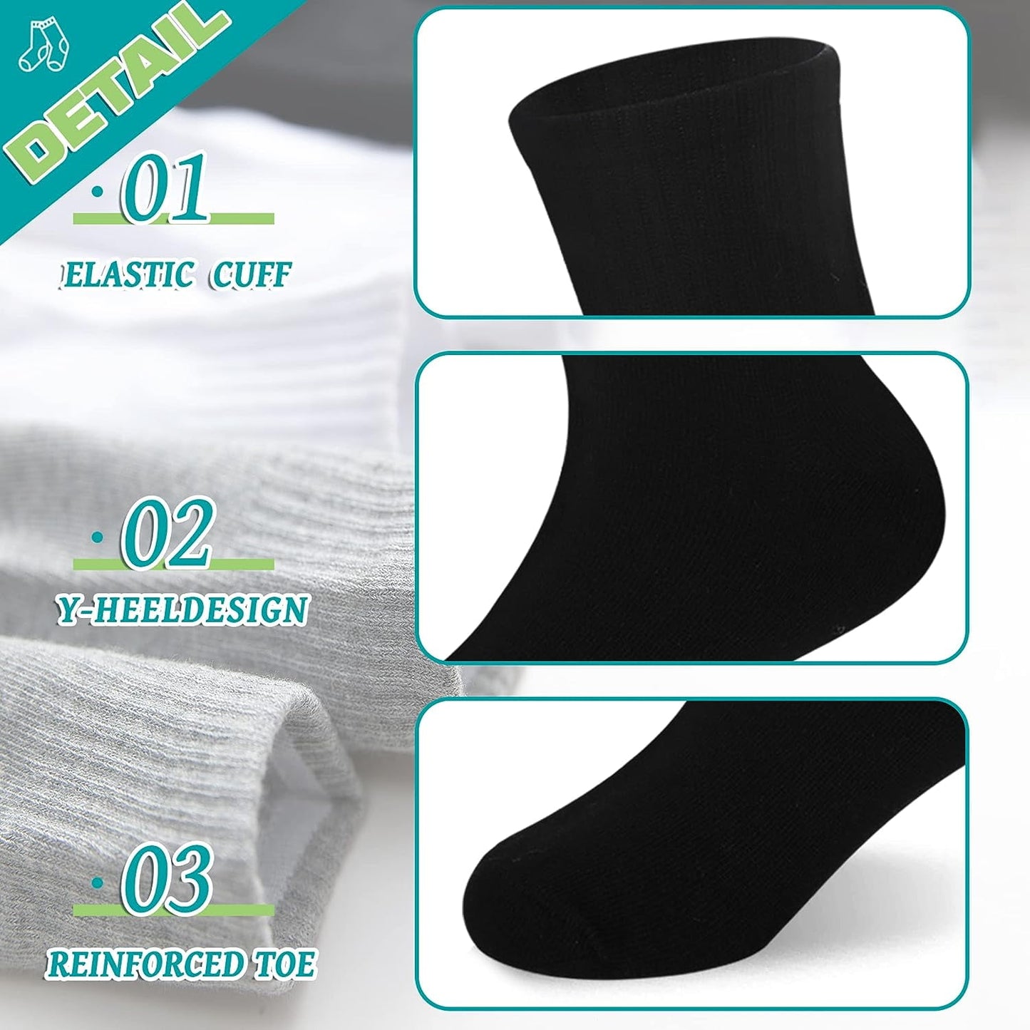 Holzlrgus Kids Athletic Crew Socks Boys Girls Cotton School Uniform Casual Basic Socks 6 Pairs 9 - 12 Years Black