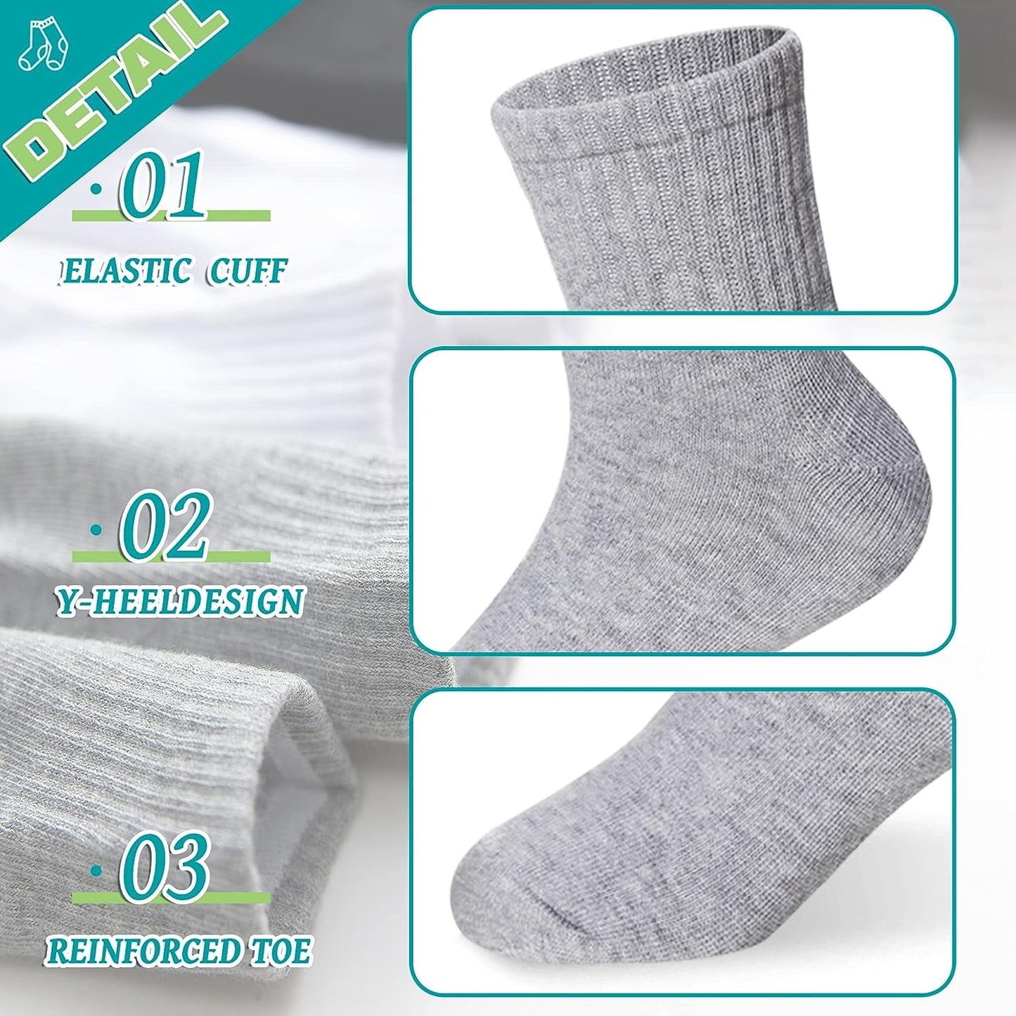 Holzlrgus Kids Athletic Crew Socks Boys Girls Cotton School Uniform Casual Basic Socks 6 Pairs 6 - 8 Years Black + Gray