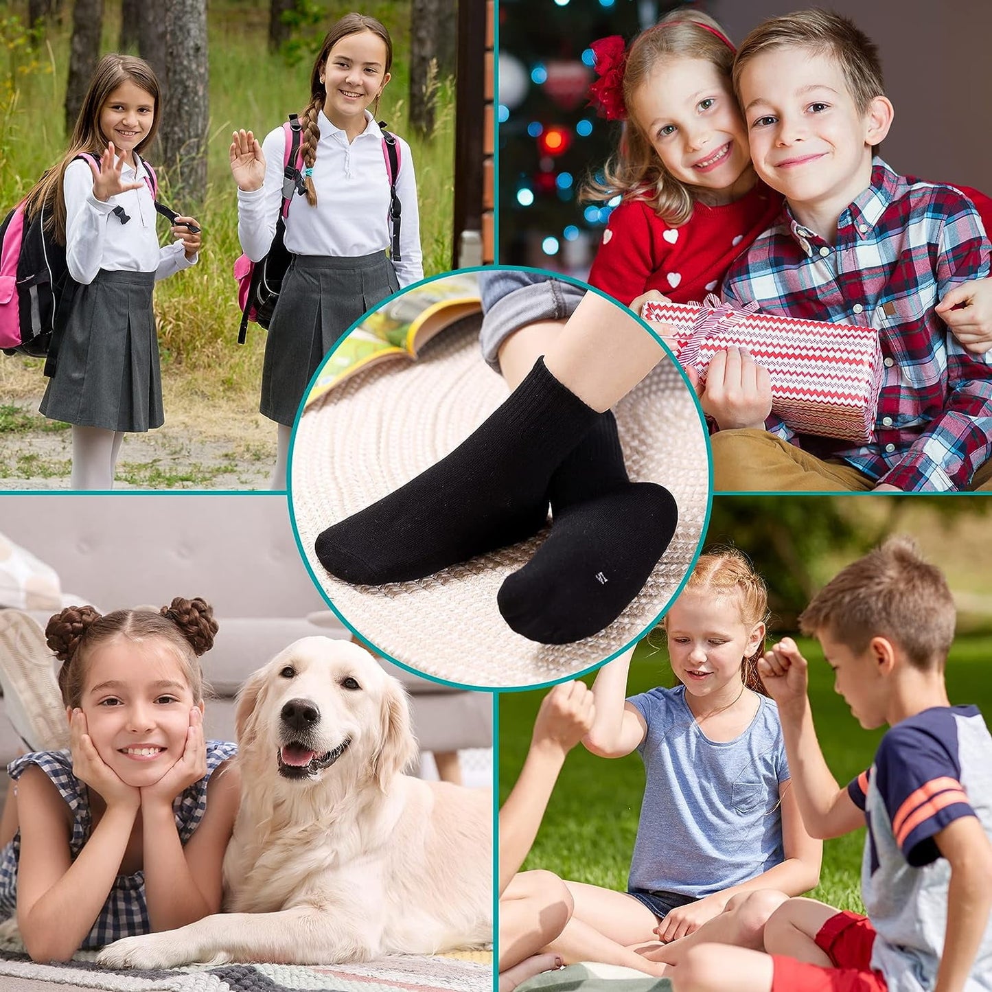 Holzlrgus Kids Athletic Crew Socks Boys Girls Cotton School Uniform Casual Basic Socks 6 Pairs 6 - 8 Years Black + Gray