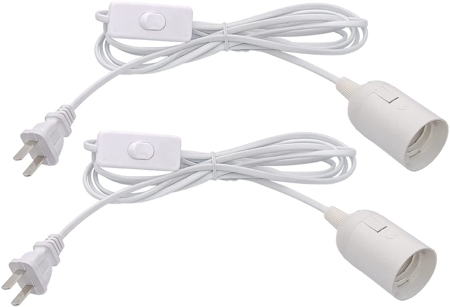 Plug in Hanging Light Kit, Retro Hanging Lights with Plug in Cord, E26 E27 Industrial Pendant Light Fixture, 5.9 FT Cord with On/Off Switch Hanging Lamp for Living Room Bedroom 2 Pack White