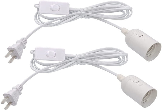 Plug in Hanging Light Kit, Retro Hanging Lights with Plug in Cord, E26 E27 Industrial Pendant Light Fixture, 5.9 FT Cord with On/Off Switch Hanging Lamp for Living Room Bedroom 2 Pack White