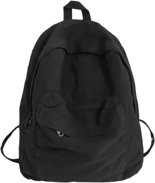LinYooLi vintage canvas backpack for women men travel backpack solid color simple backpack laptop backpack rucksack (brown) Black
