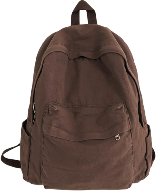 LinYooLi vintage canvas backpack for women men travel backpack solid color simple backpack laptop backpack rucksack (brown) Brown