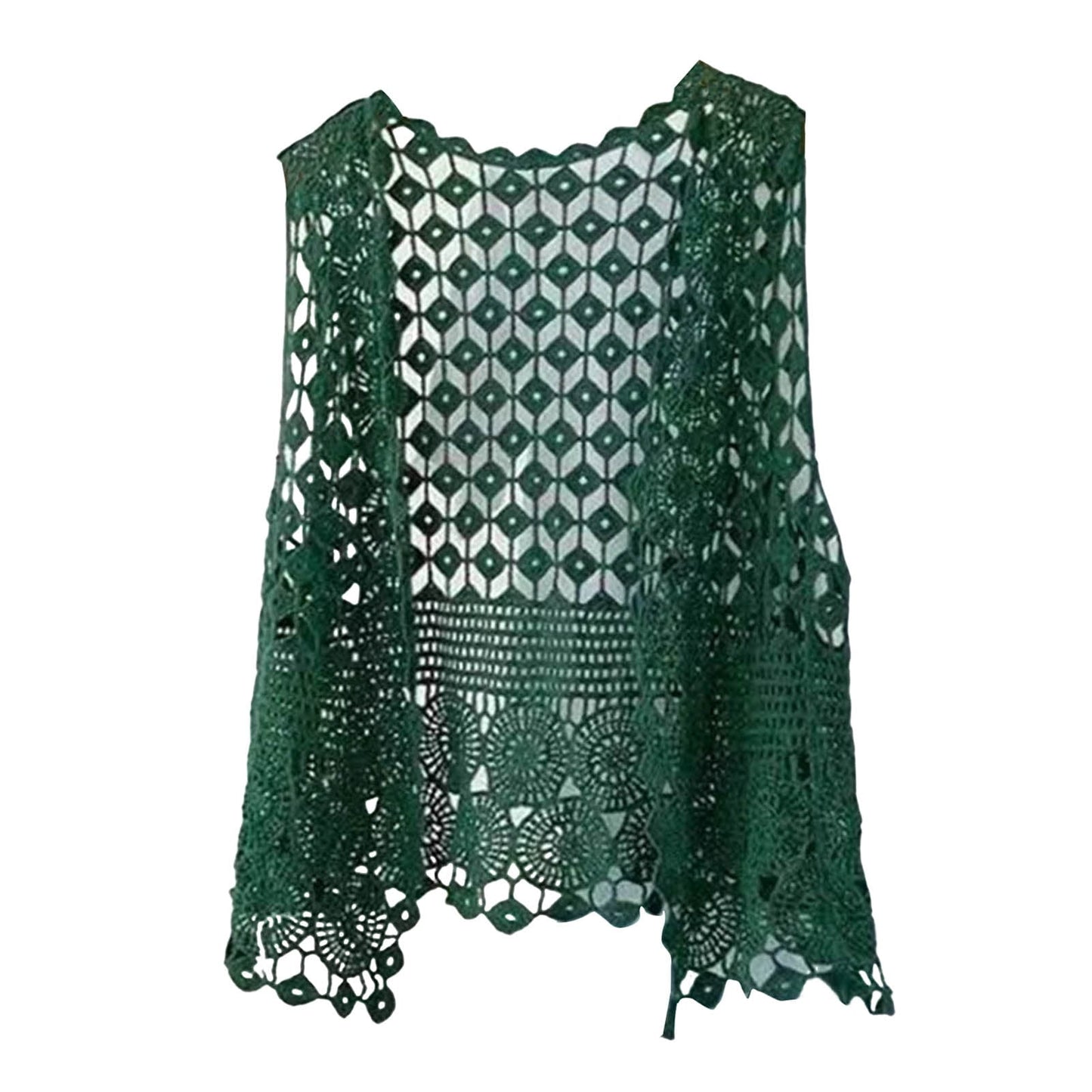 Women Vest Women's Sleeveless Knitted Hollow Vest Retro Crochet Cardigan for Summer Spring Autumn Sleeveless Cardigan One Size Coffee
