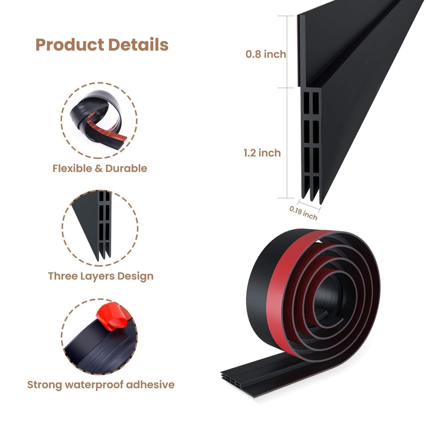 Door Draft Stopper, 37 Inch Under Door Sweep Bottom Blocker with Rubber Seal Strip, Under Door Seal for Exterior/Interior, Soundproof Weather Stripping Door Seal(White) 2PC Brown