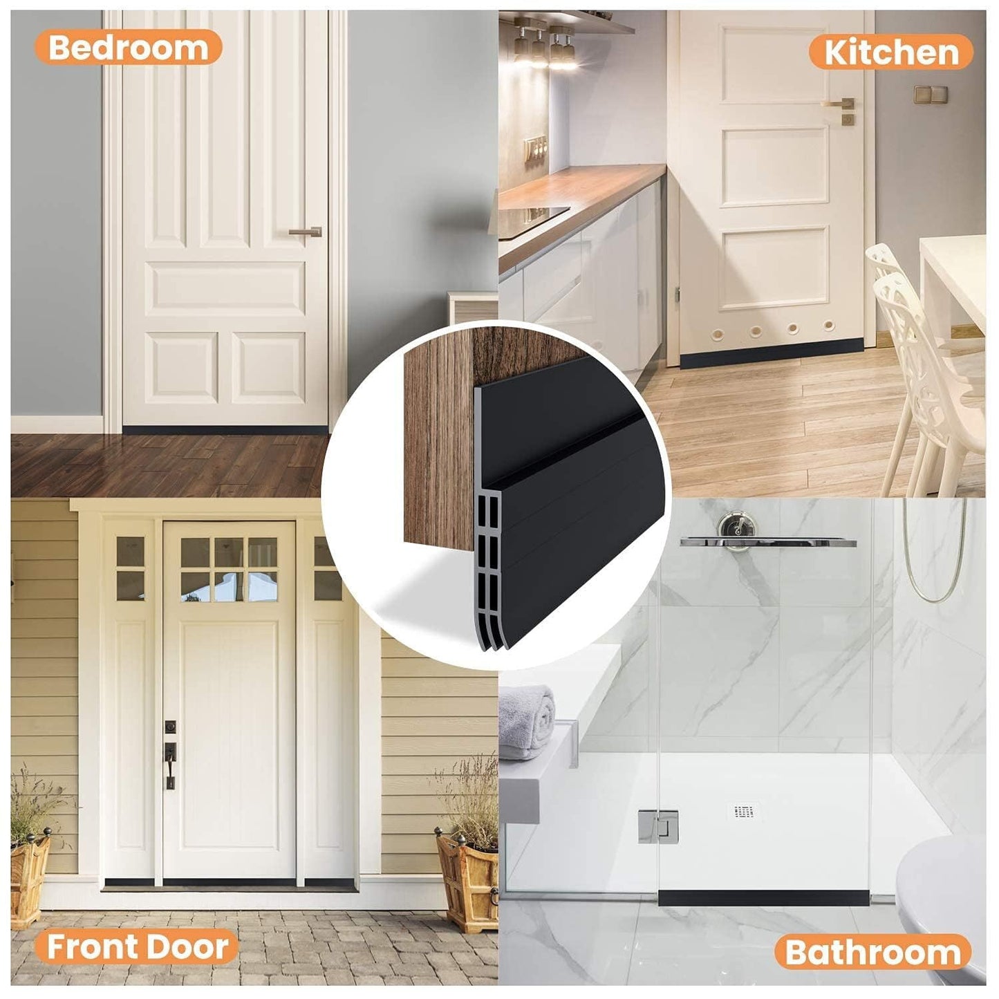Door Draft Stopper, 37 Inch Under Door Sweep Bottom Blocker with Rubber Seal Strip, Under Door Seal for Exterior/Interior, Soundproof Weather Stripping Door Seal(White) 2PC White