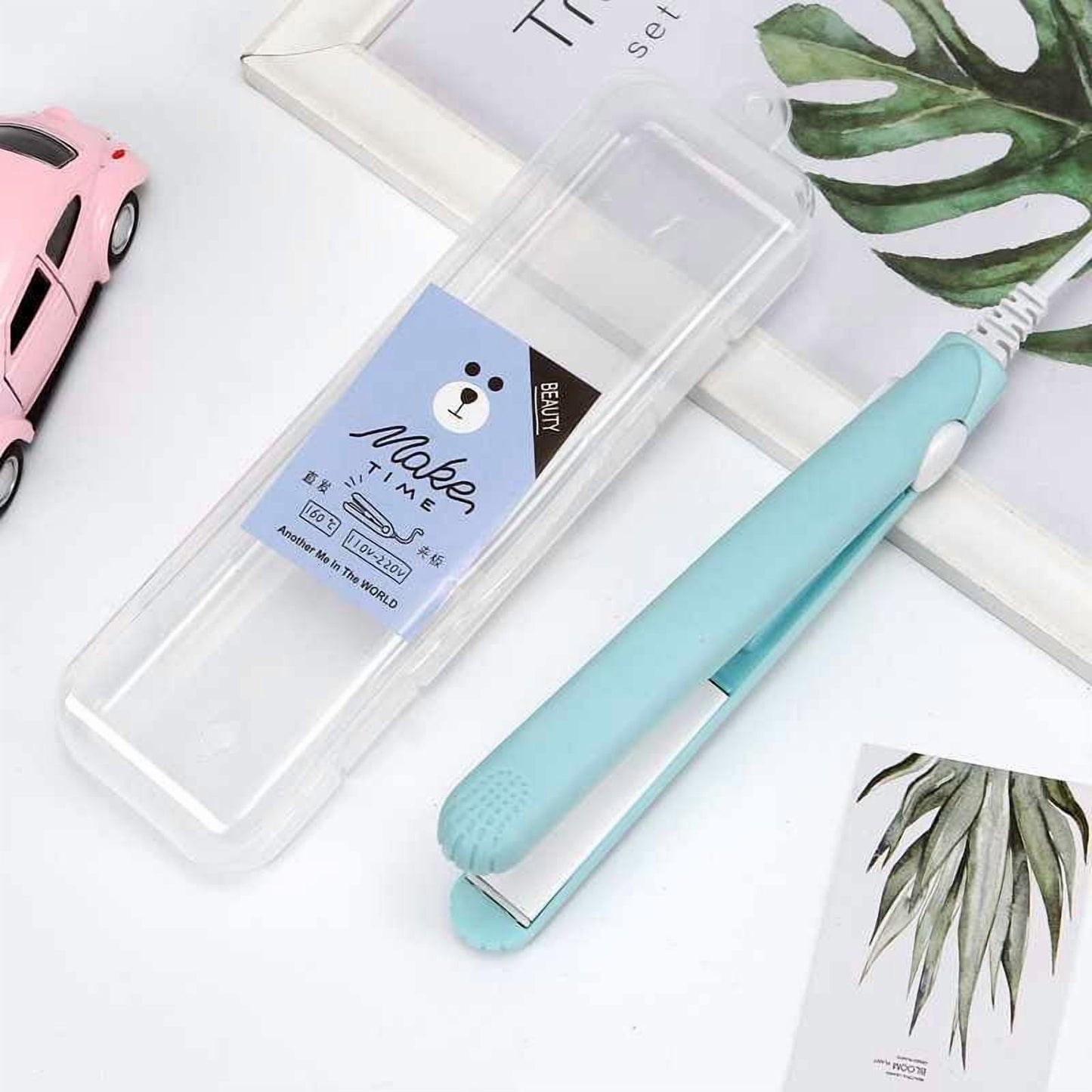 2 in 1 Hair Straightener Mini Hair Curler, Mini Hair Straightener Hairstyling Iron Heating Curler for Home or Salon Blue