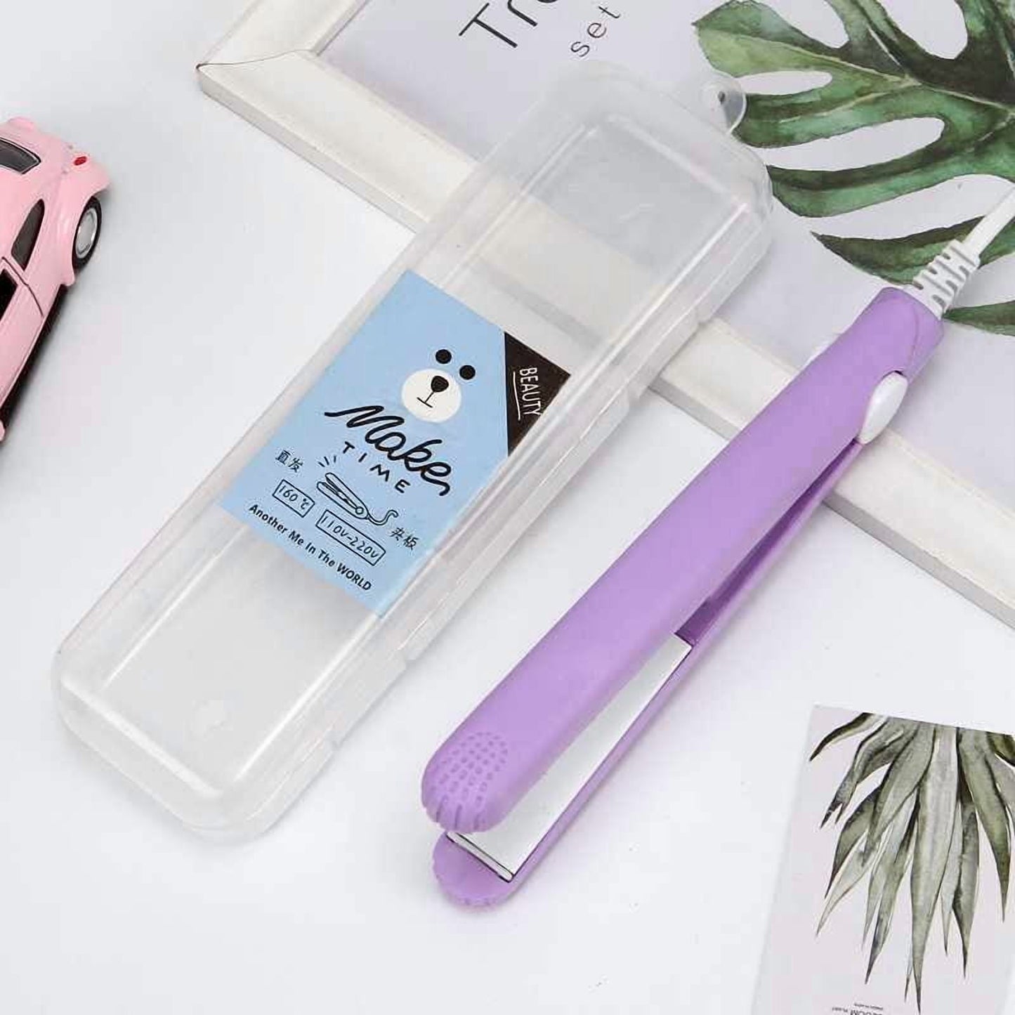 2 in 1 Hair Straightener Mini Hair Curler, Mini Hair Straightener Hairstyling Iron Heating Curler for Home or Salon Blue