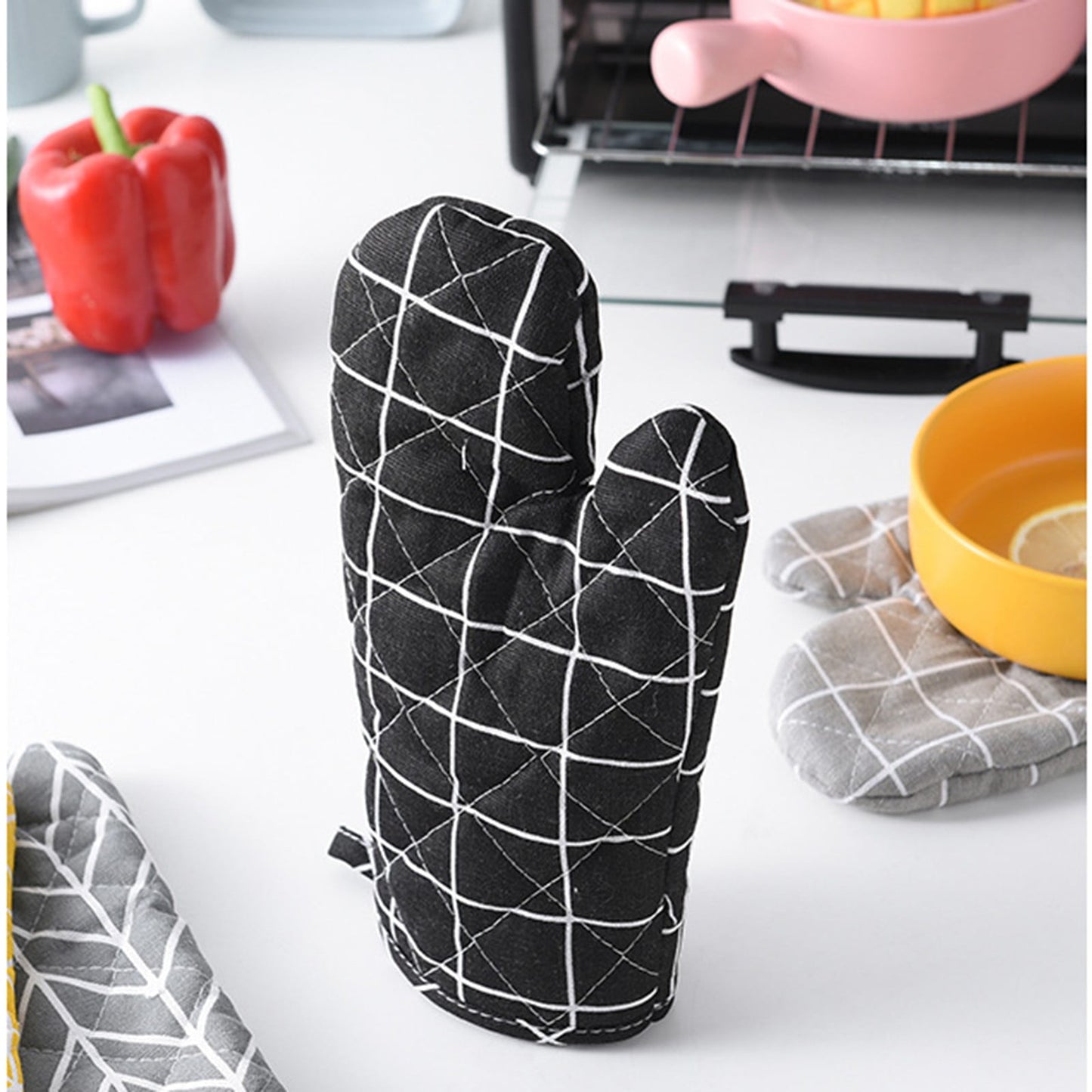 Poaug Oven Mitts on Sale Clearance 2Pc Oven Gloves Grill Gloves Slippery Cooking Gloves for Cooking Baking Grilling Yellow Z1-Black