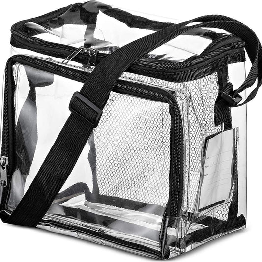 Tutuviw Clear Lunch Bags for Correctional Officers Plastic Transparent Lunch Tote Stadium Bags with Adjustable Strap and Front Zipper Pocket See Through Lunch Box for Work Men Women Picnic