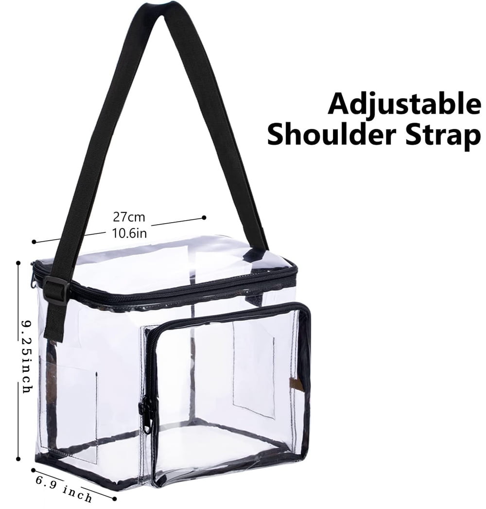 Tutuviw Clear Lunch Bags for Correctional Officers Plastic Transparent Lunch Tote Stadium Bags with Adjustable Strap and Front Zipper Pocket See Through Lunch Box for Work Men Women Picnic