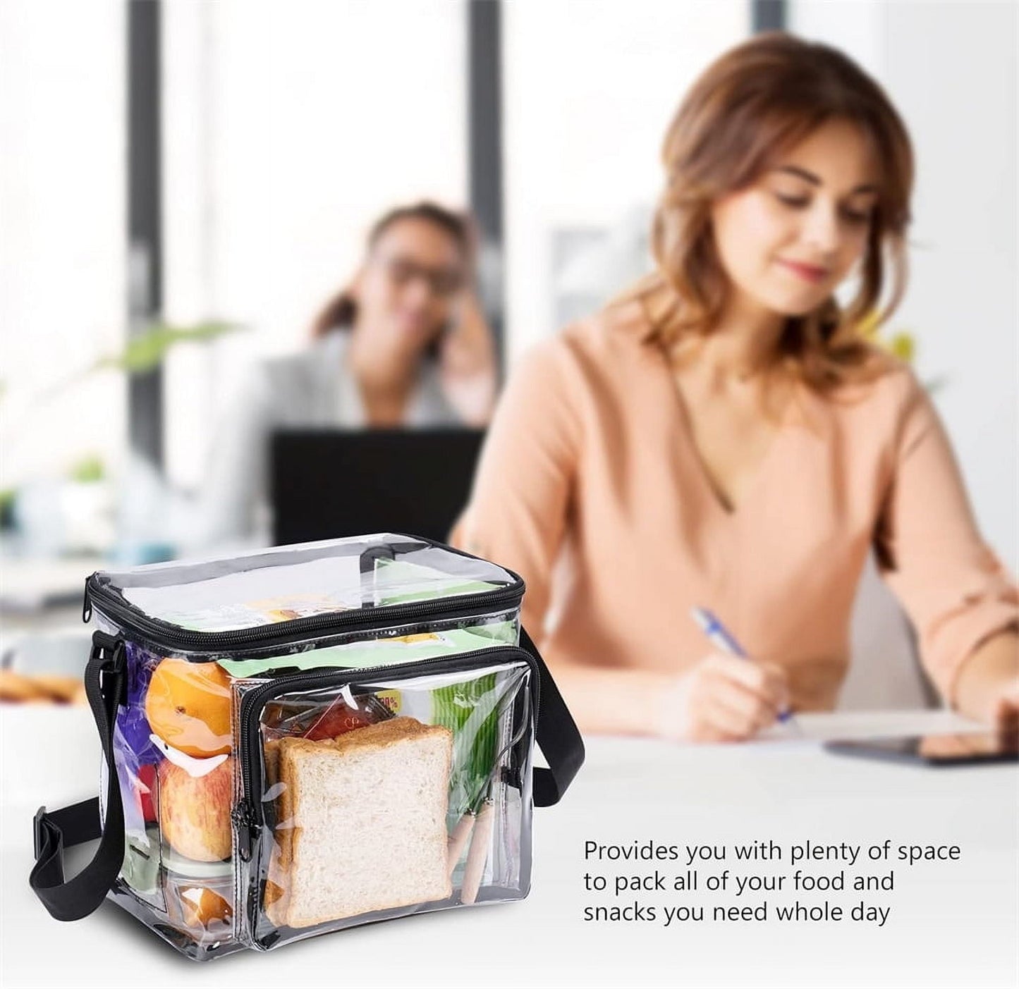 Tutuviw Clear Lunch Bags for Correctional Officers Plastic Transparent Lunch Tote Stadium Bags with Adjustable Strap and Front Zipper Pocket See Through Lunch Box for Work Men Women Picnic