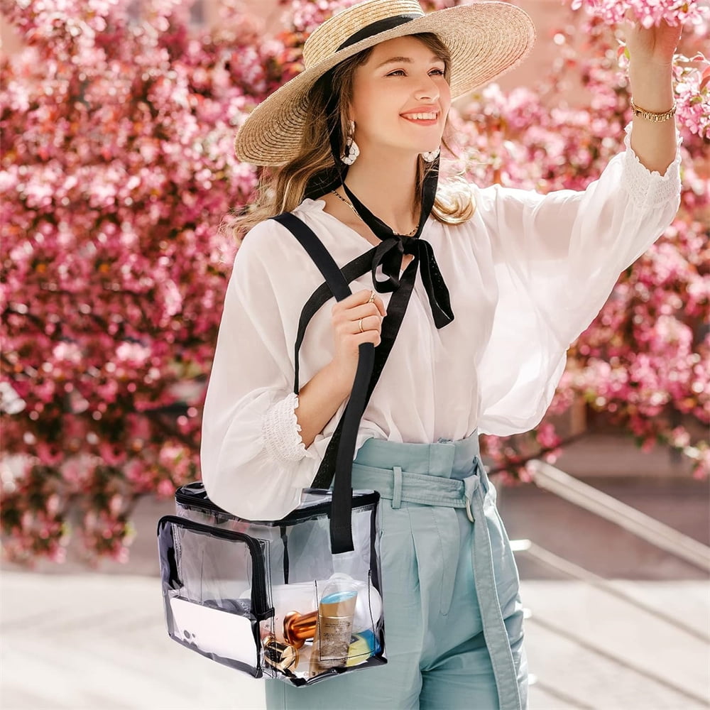 Tutuviw Clear Lunch Bags for Correctional Officers Plastic Transparent Lunch Tote Stadium Bags with Adjustable Strap and Front Zipper Pocket See Through Lunch Box for Work Men Women Picnic