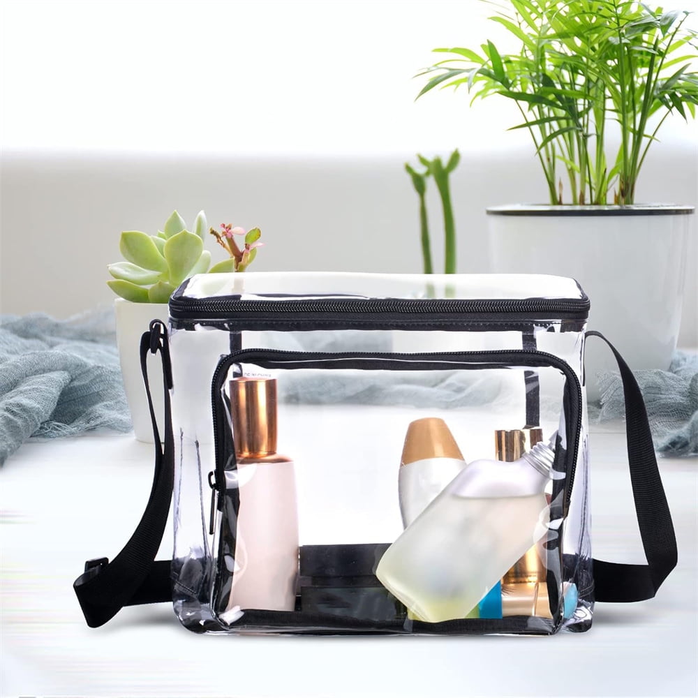 Tutuviw Clear Lunch Bags for Correctional Officers Plastic Transparent Lunch Tote Stadium Bags with Adjustable Strap and Front Zipper Pocket See Through Lunch Box for Work Men Women Picnic