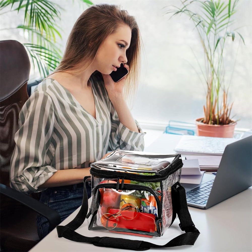 Tutuviw Clear Lunch Bags for Correctional Officers Plastic Transparent Lunch Tote Stadium Bags with Adjustable Strap and Front Zipper Pocket See Through Lunch Box for Work Men Women Picnic