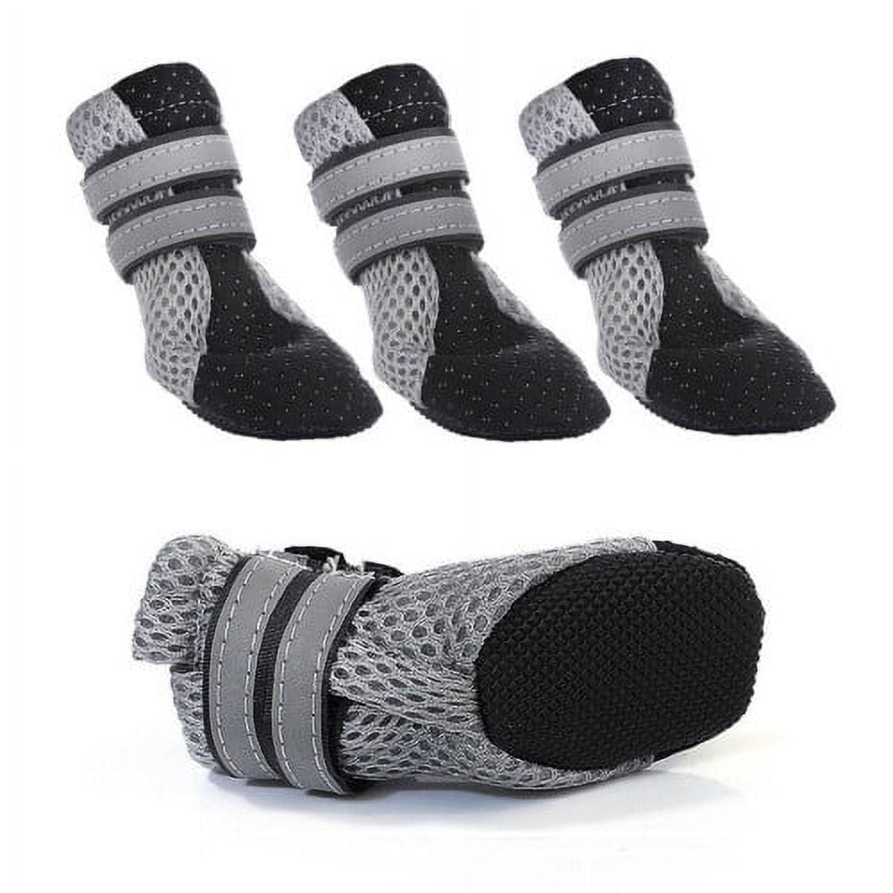 SPRING PARK Small Dog Shoes, Slip Resistant 4pcs Dog Puppy Boots Booties Pet Sneakers with Reflective Fastener Tape for Small Medium Dogs, Protect Paws Easy to Wear Daily Use S Black