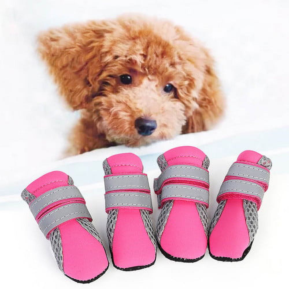 SPRING PARK Small Dog Shoes, Slip Resistant 4pcs Dog Puppy Boots Booties Pet Sneakers with Reflective Fastener Tape for Small Medium Dogs, Protect Paws Easy to Wear Daily Use S Pink