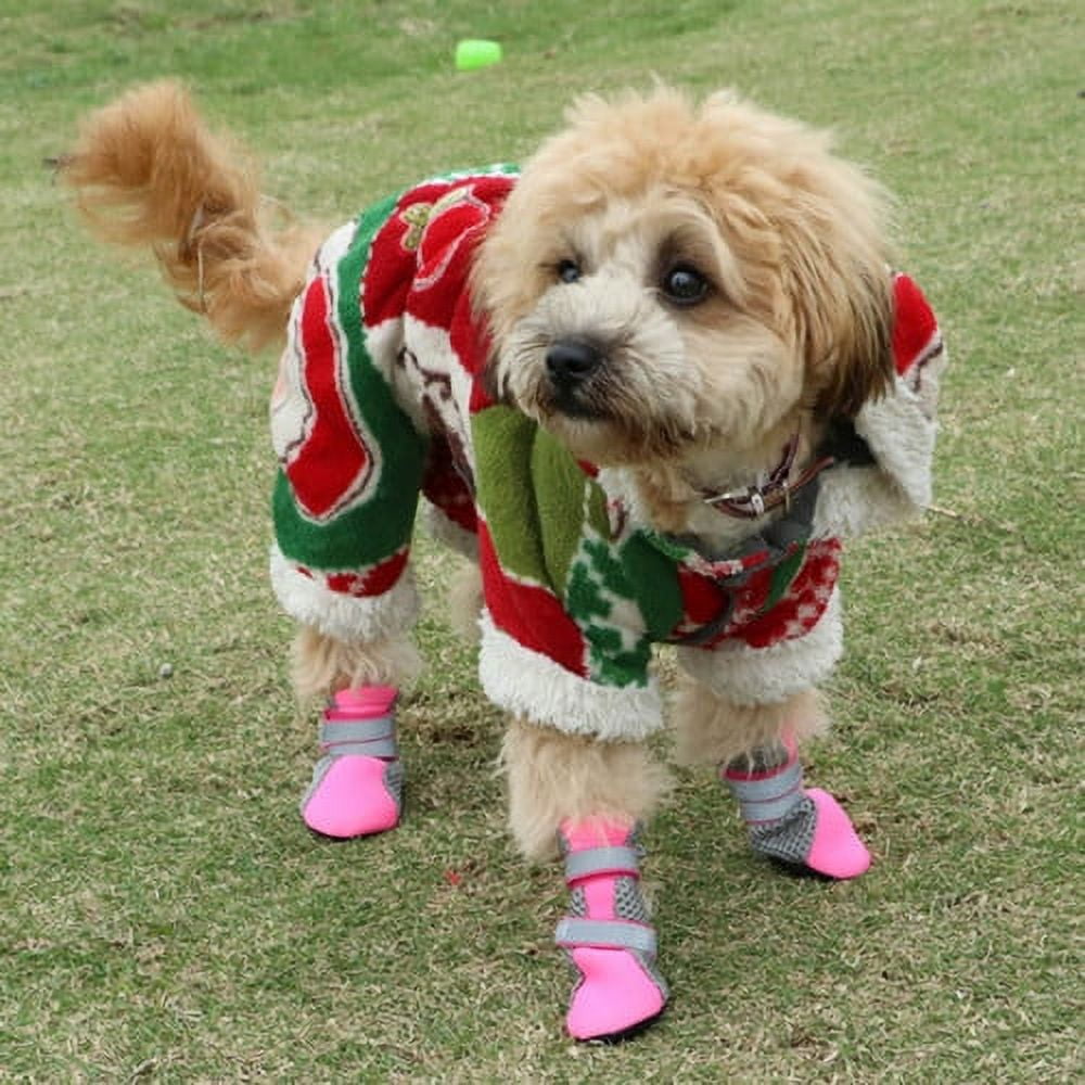 SPRING PARK Small Dog Shoes, Slip Resistant 4pcs Dog Puppy Boots Booties Pet Sneakers with Reflective Fastener Tape for Small Medium Dogs, Protect Paws Easy to Wear Daily Use S Pink