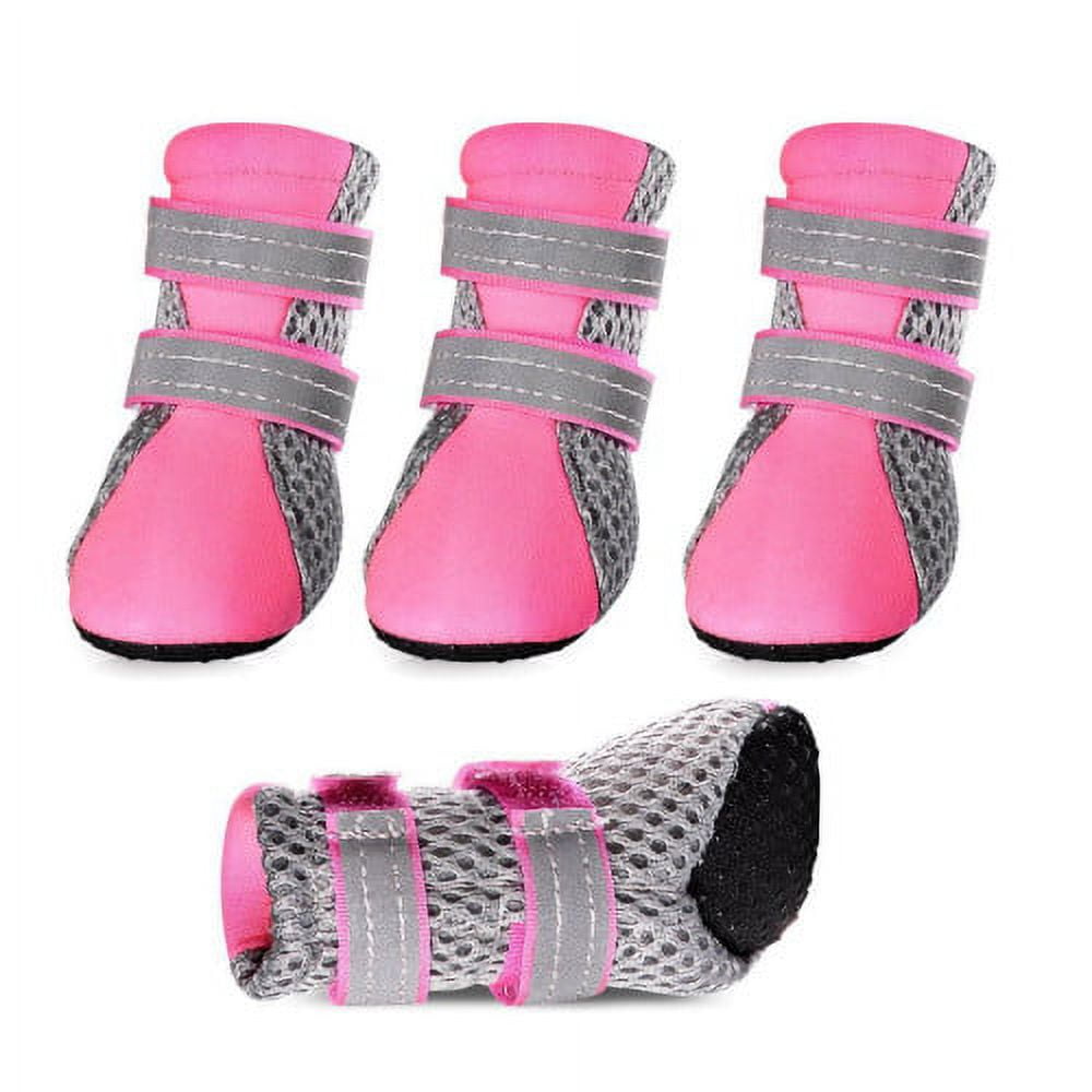SPRING PARK Small Dog Shoes, Slip Resistant 4pcs Dog Puppy Boots Booties Pet Sneakers with Reflective Fastener Tape for Small Medium Dogs, Protect Paws Easy to Wear Daily Use M Pink