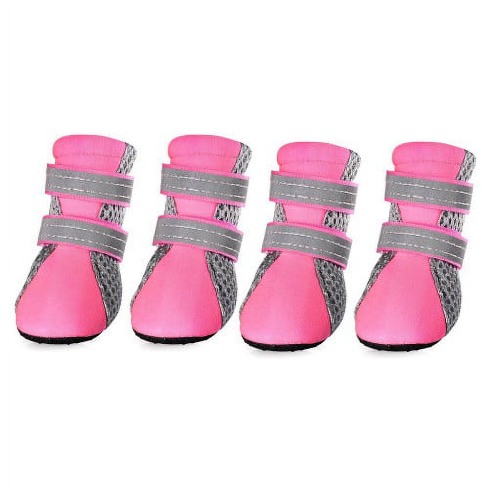 SPRING PARK Small Dog Shoes, Slip Resistant 4pcs Dog Puppy Boots Booties Pet Sneakers with Reflective Fastener Tape for Small Medium Dogs, Protect Paws Easy to Wear Daily Use M Pink