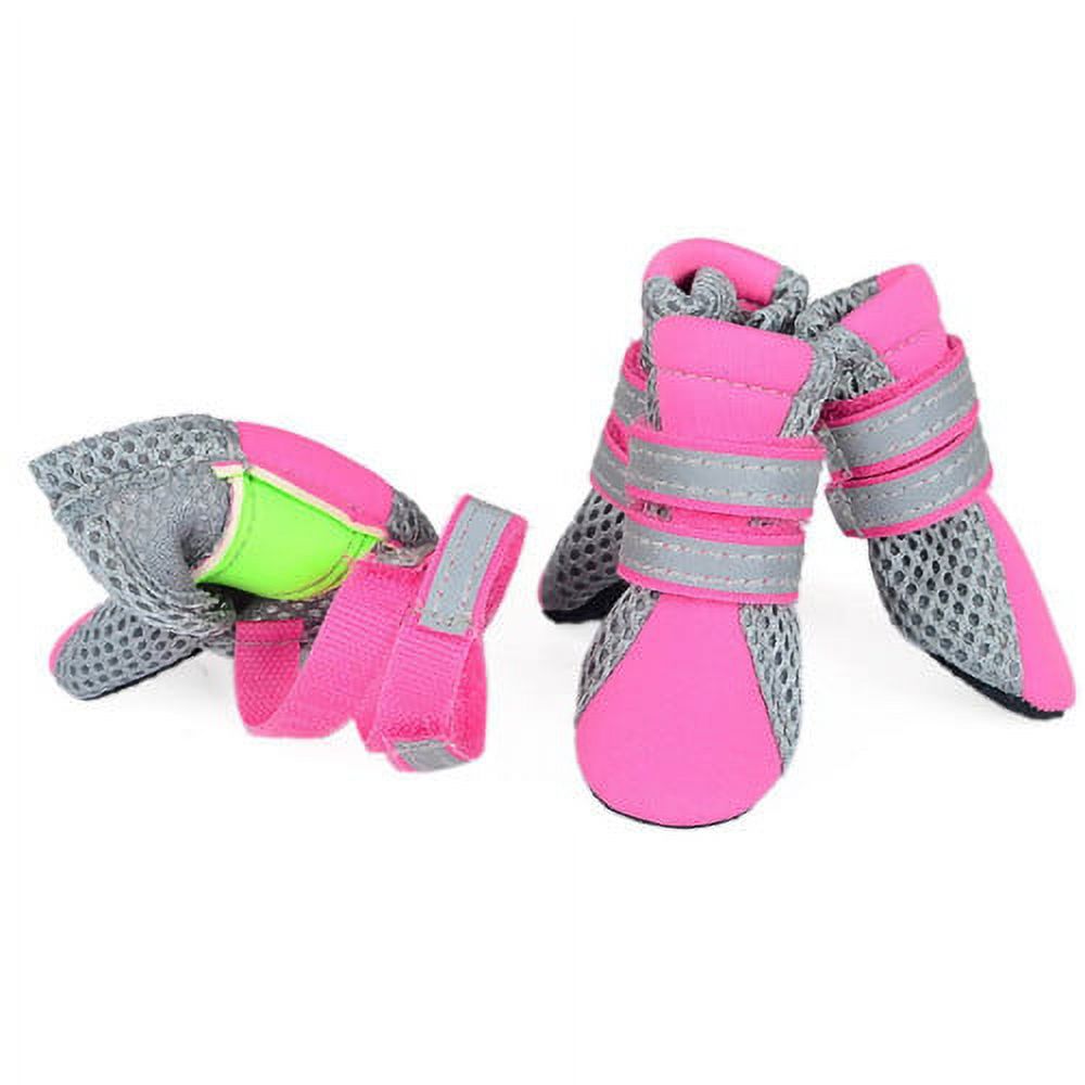 SPRING PARK Small Dog Shoes, Slip Resistant 4pcs Dog Puppy Boots Booties Pet Sneakers with Reflective Fastener Tape for Small Medium Dogs, Protect Paws Easy to Wear Daily Use M Pink