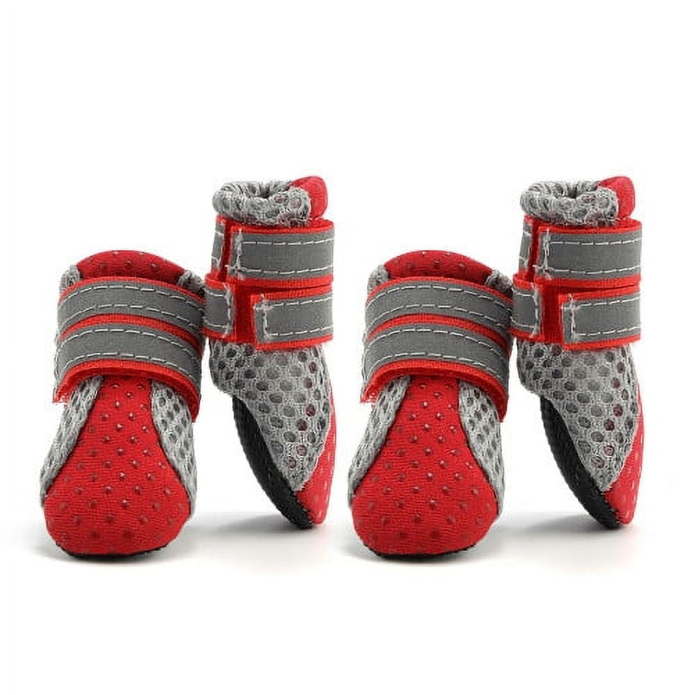 SPRING PARK Small Dog Shoes, Slip Resistant 4pcs Dog Puppy Boots Booties Pet Sneakers with Reflective Fastener Tape for Small Medium Dogs, Protect Paws Easy to Wear Daily Use S Red