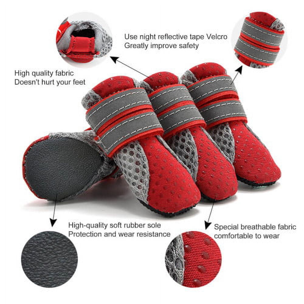 SPRING PARK Small Dog Shoes, Slip Resistant 4pcs Dog Puppy Boots Booties Pet Sneakers with Reflective Fastener Tape for Small Medium Dogs, Protect Paws Easy to Wear Daily Use S Red