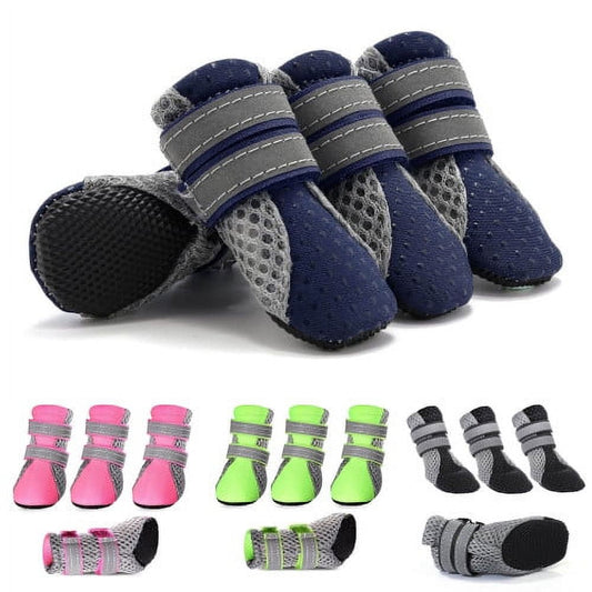 SPRING PARK Small Dog Shoes, Slip Resistant 4pcs Dog Puppy Boots Booties Pet Sneakers with Reflective Fastener Tape for Small Medium Dogs, Protect Paws Easy to Wear Daily Use L Red