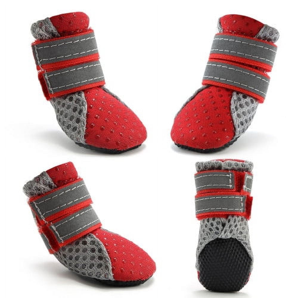SPRING PARK Small Dog Shoes, Slip Resistant 4pcs Dog Puppy Boots Booties Pet Sneakers with Reflective Fastener Tape for Small Medium Dogs, Protect Paws Easy to Wear Daily Use L Red